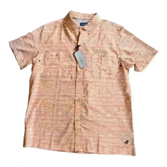 Caribbean Joe NWT Men's Short Sleeve Button Down Shirt Shell Coral Size M - Picture 2 of 6